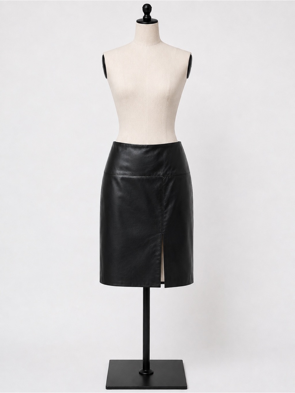 Ralph Lauren Black Leather Pencil Skirt with Front Slit